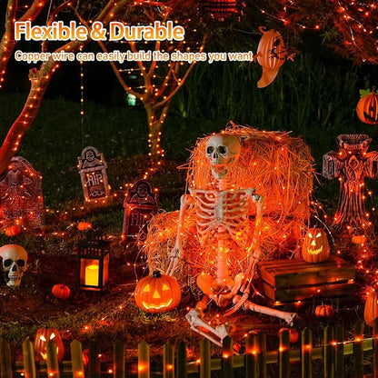 JMEXSUSS 2 Pack Solar Halloween Lights, 33ft 100 LED Orange Halloween Lights - Image 5