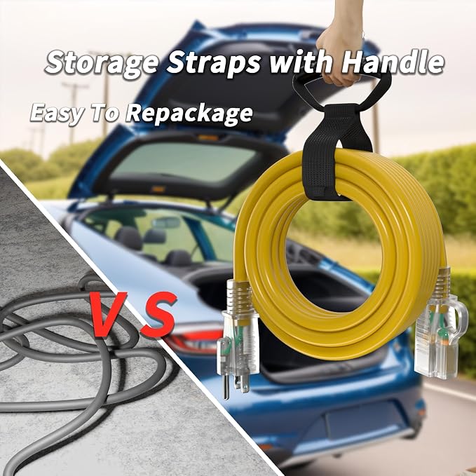 PlugSaf 200 ft 14/3 Gauge Yellow Extension Cord Outdoor - Image 5