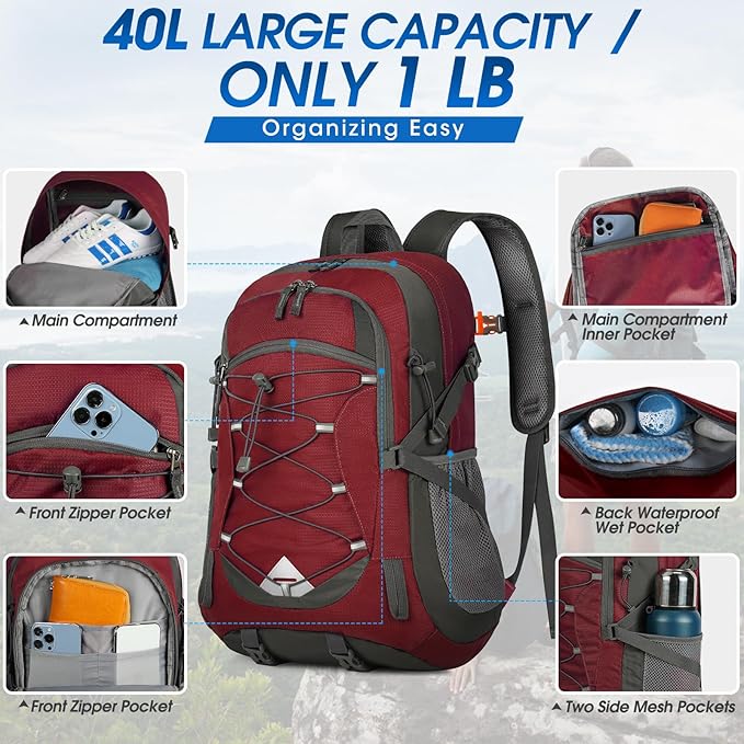 IGOLUMON Hiking Backpack 40L Packable Lightweight Camping Backpack Men Women - Image 5