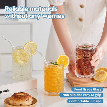 HomeVogue Hobnail Drinking Glasses Set of 12, 12oz & 15oz Vintage Glassware Set - Image 2