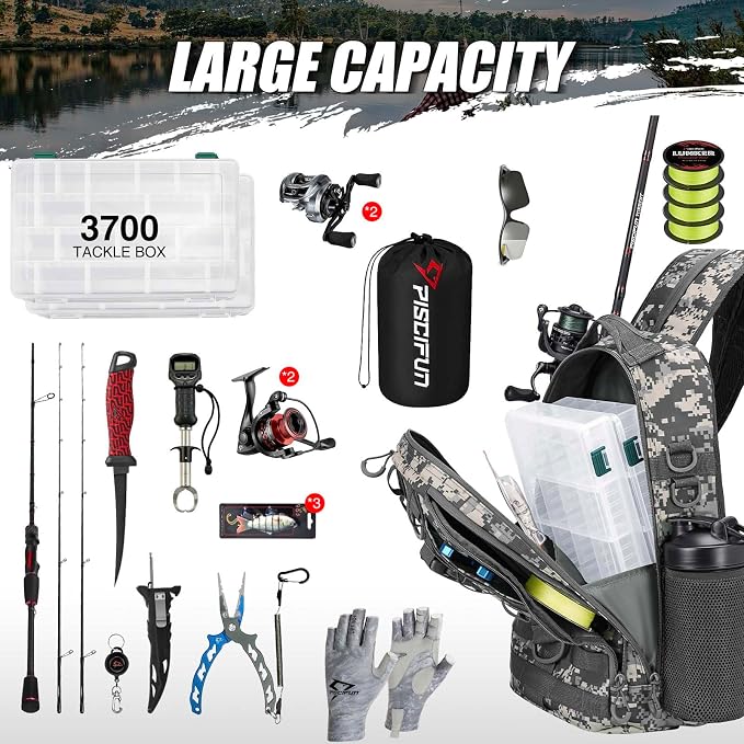 Piscifun Fishing Backpack with Rod Holder, Lightweight Sling Bag Storge Gear - Image 6