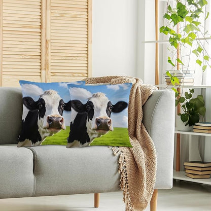 Swono Cow Bed Pillow Covers, Funny Farm Cattle Cow On Grass Meadow Decorative - Image 2
