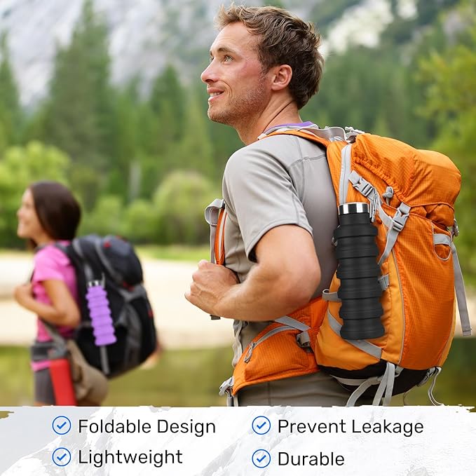 Collapsible Water Bottle, 16oz Portable Reusable Silicone Water Bottle - Image 5