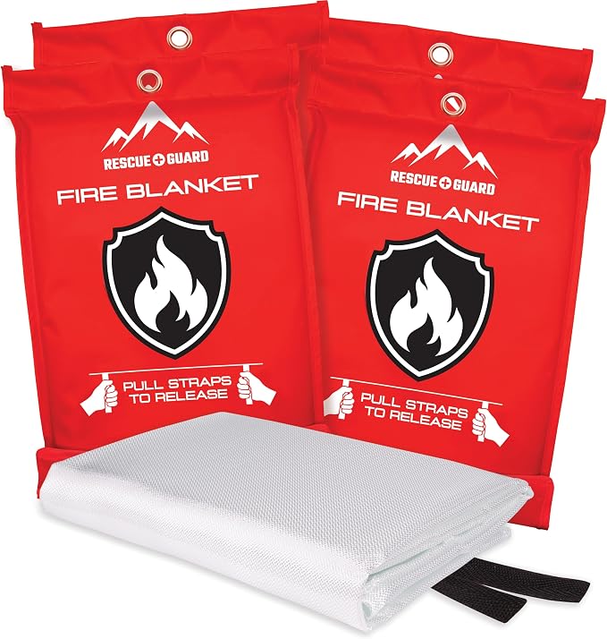 Fire Blanket 4 Pack 40”x40” by RescueGuard