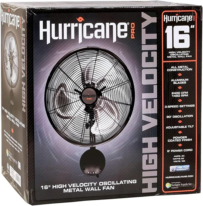 Hurricane 16" High Velocity Pro Oscillating Metal Wall Mount Fan w/ 3 Speeds - Image 5