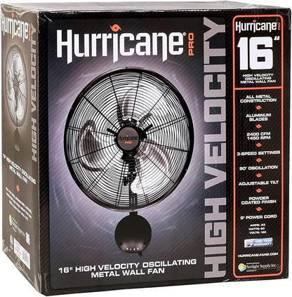 Hurricane 16" High Velocity Pro Oscillating Metal Wall Mount Fan w/ 3 Speeds - Image 5