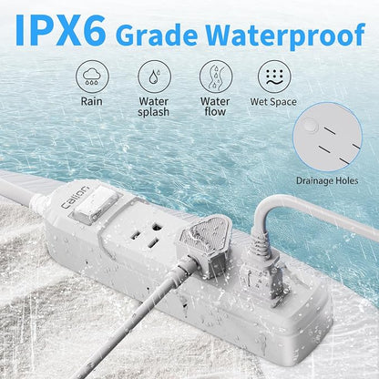 Outdoor Power Strip Weatherproof, IPX6 Waterproof 6.6ft SJT Extension Cord - Image 2