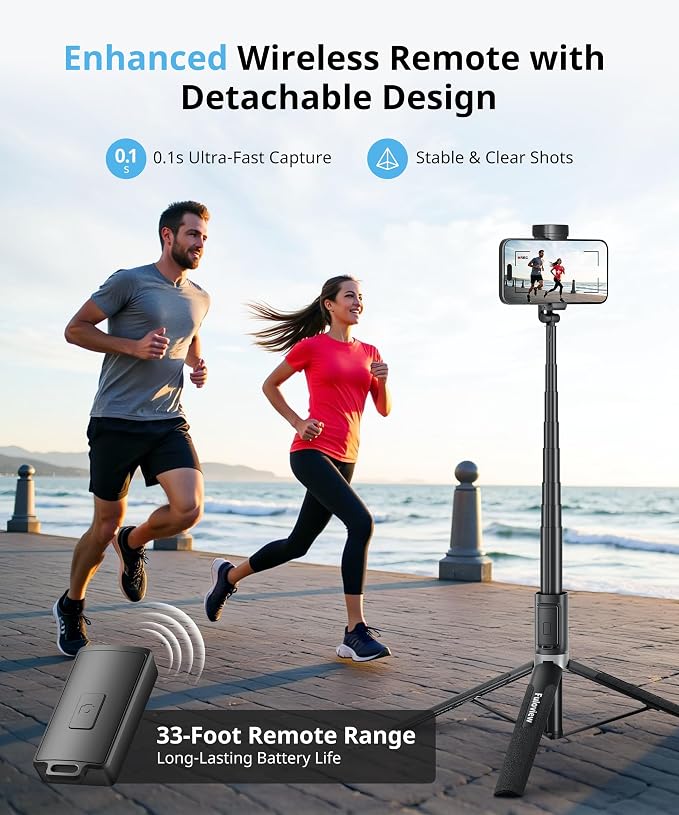 Selfie Stick Travel Tripod for iPhone Wireless Remote for Selfies, Extendable - Image 3