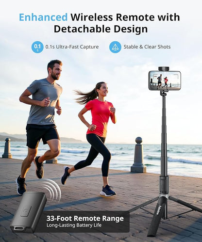 Selfie Stick Travel Tripod for iPhone Wireless Remote for Selfies, Extendable - Image 3