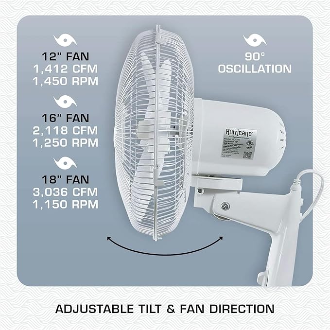 Hurricane Supreme 12” Portable Oscillating Wall Mount Fan, Space Saving - Image 4