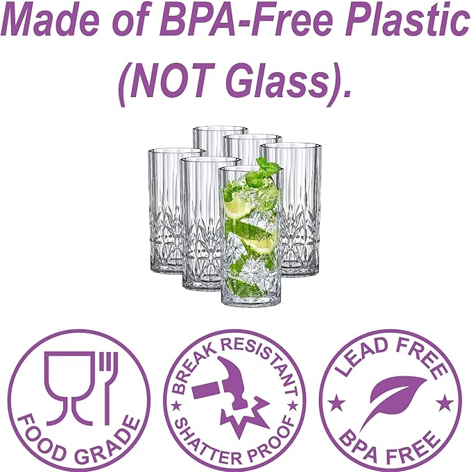 Amazing Abby - Vika - 18-Ounce Plastic Highball Glasses, Plastic Cocktail - Image 2