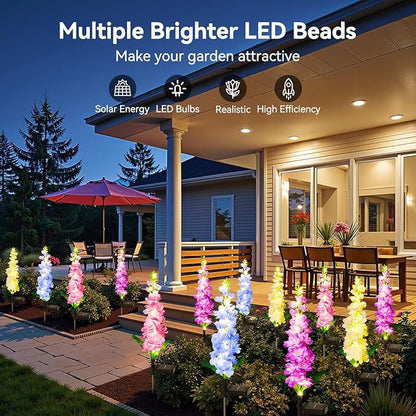 KOOPER Solar Lights Outdoor Garden Decor, 8 Pack Upgraded Delphinium Solar - Image 2