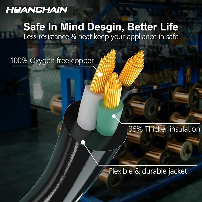 HUANCHAIN 3 FT 16 Gauge Black Indoor Outdoor Extension Cord Waterproof - Image 2