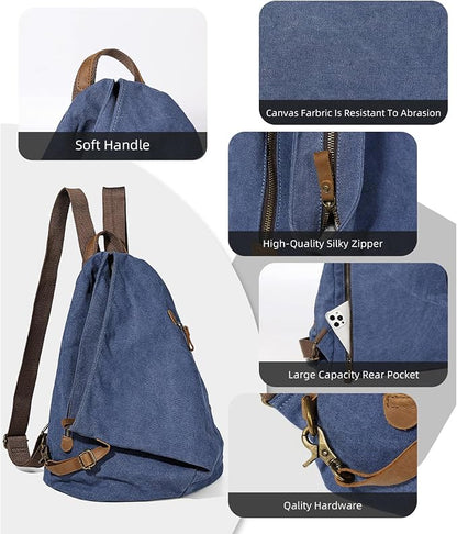 KL928 Canvas Vintage Backpack – Large Casual Daypack Outdoor Travel Rucksack - Image 3