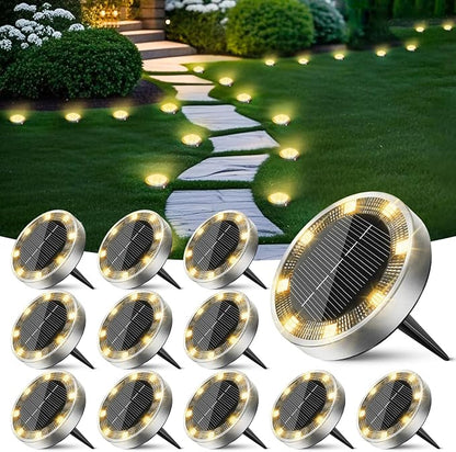 Peasur Mini Solar Ground Lights Outdoor, 12 Pack Flat Solar Powered Disc Lights by Peasur
