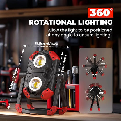 YZONI LED Work Light Rechargeable, 2 COB 2500LM Folding Portable Flood Light - Image 3