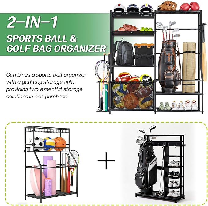 Large Sports Organizer for Garage, Ball Storage Rack Garage Sports Equipment - Image 4
