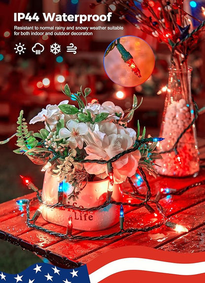Red White Blue Mini Christmas Lights, 13ft Waterproof Lights - Image 2