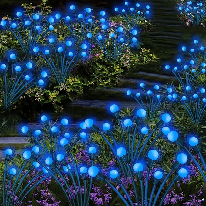Kohlrabi Solar Garden Lights Outdoor, 6 Pack 48 LED Blue Firefly Lights - Image 5