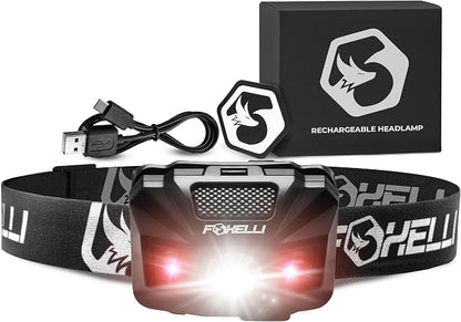 Foxelli USB‑C Rechargeable LED Headlamp – Ultra‑Light 2.4 oz & by FOXELLI