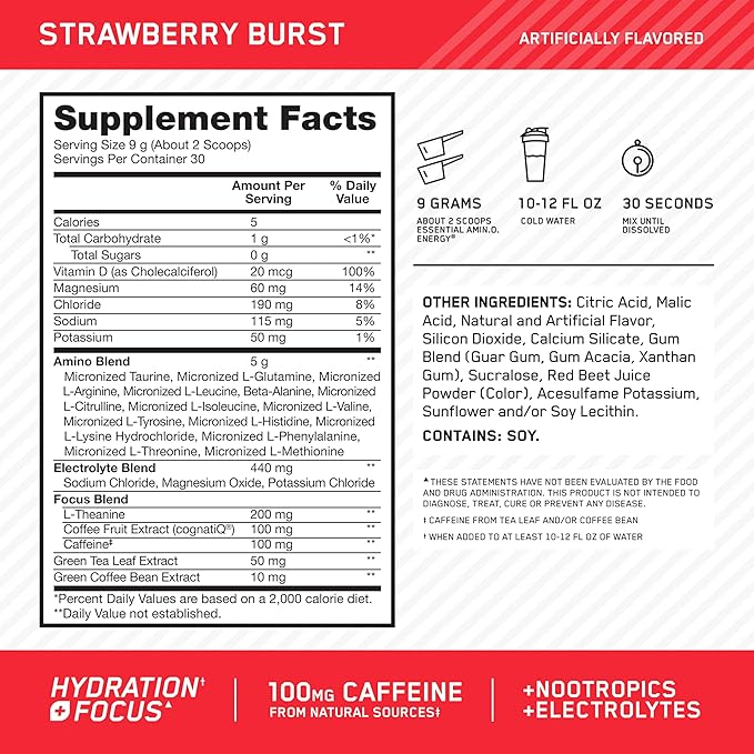 Optimum Nutrition Amino Energy Powder Plus Focus, - Image 2