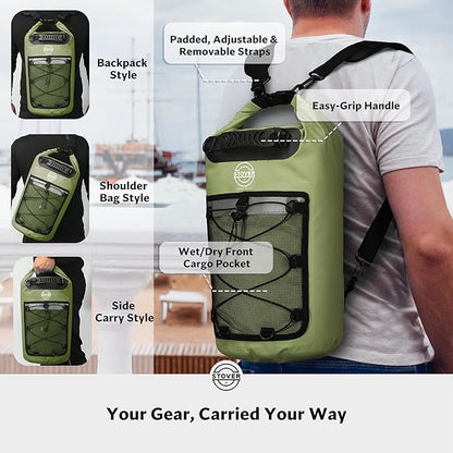 STOVER 5/10/25/30/40/55L Waterproof Dry Bag- Roll-Top Backpack w/Phone Case- - Image 3