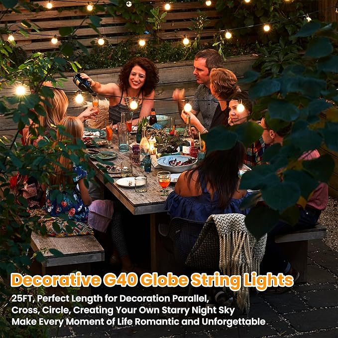 Bosceos 25FT Outdoor G40 LED Globe String Lights Dimmable Waterproof - Image 5