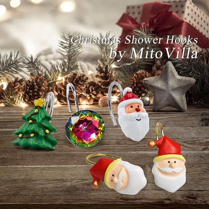 MitoVilla Christmas Shower Curtain Hooks Rings, Colorful Xmas Bling Shower Hooks - Image 7
