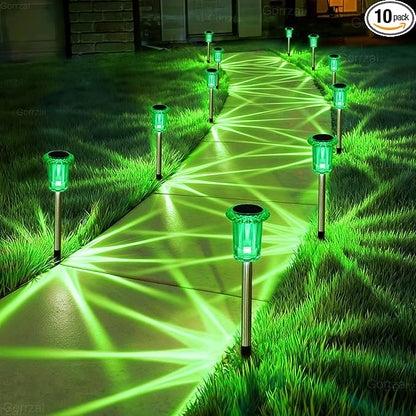 Solar Lights Outdoor 10 Pack Solar Pathway Lights Green Halloween Decorations by Gorrzai