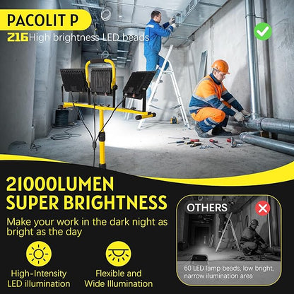 21000 LM LED Work Light with Stand, 3-Head Adjustable Portable Tripod Light - Image 2