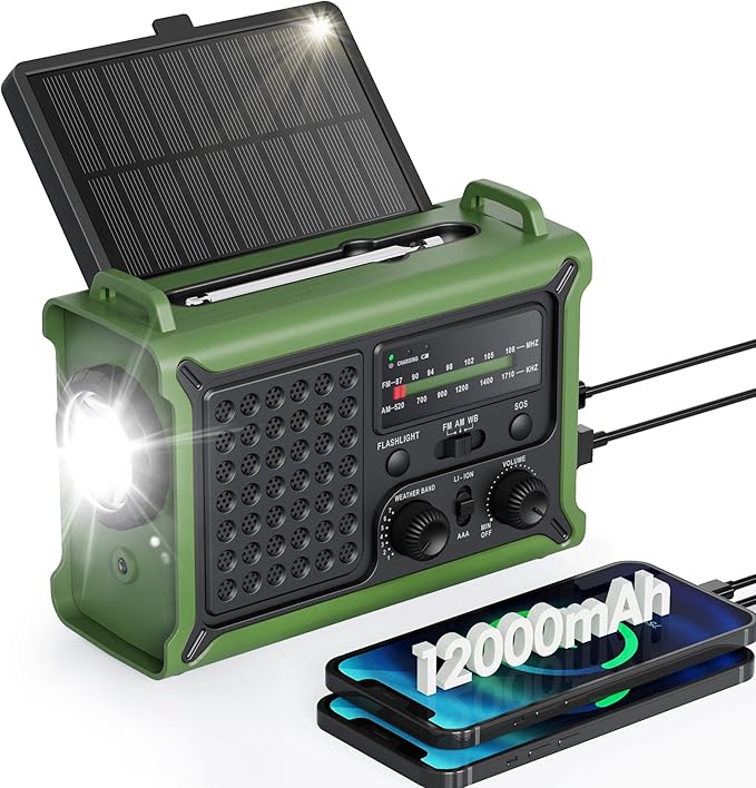 Emergency Weather Radio with Large Solar Panel, Efficient Hand Crank & Real by Roxicosly