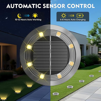 Solar Ground Lights Outdoor, 8 Pack Solar Lights Outdoor Waterproof, Mini Flat - Image 2