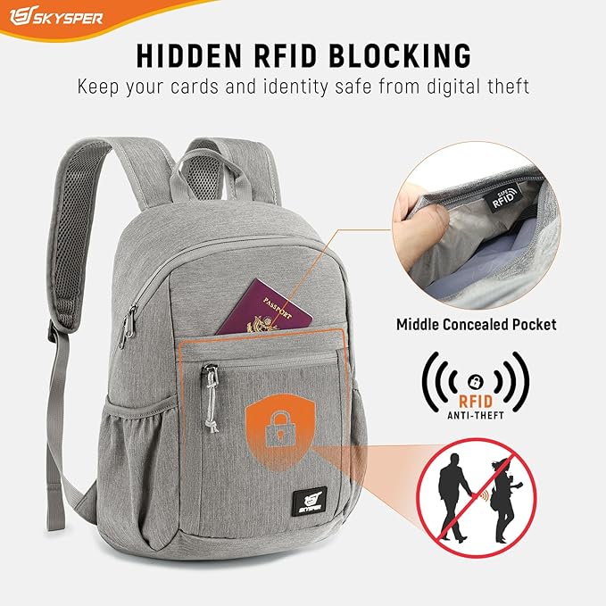 SKYSPER Anti Theft Hiking Backpack, 18L RFID Packable Travel Daypack, - Image 2