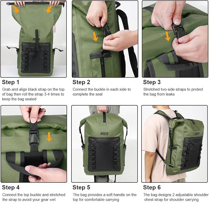 MIER Dry Bag Waterproof Backpack 30L Dry Sack Heavy Duty Roll-Top Closure - Image 7