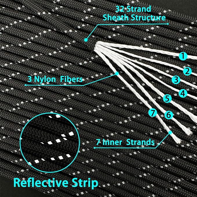 VVAAGG Reflective Paracord Rope 100FT, 7 Strand Nylon para Cord Lanyard Utility - Image 3