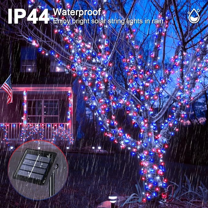 JMEXSUSS 2 Pack Red White and Blue Solar Lights, 200LED 75.5ft Patriot Solar - Image 6