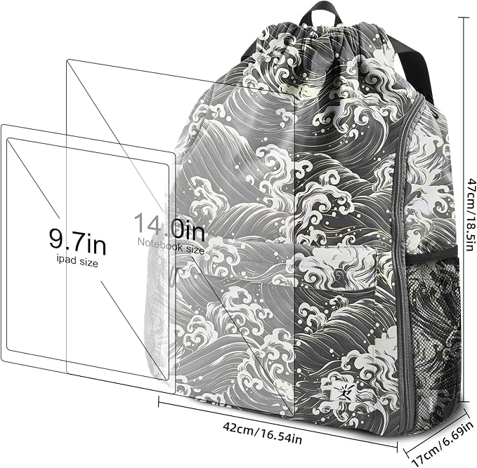 Drawstring Backpack with Mesh Pockets String Gym Bag Sackpack Sandproof Water - Image 7