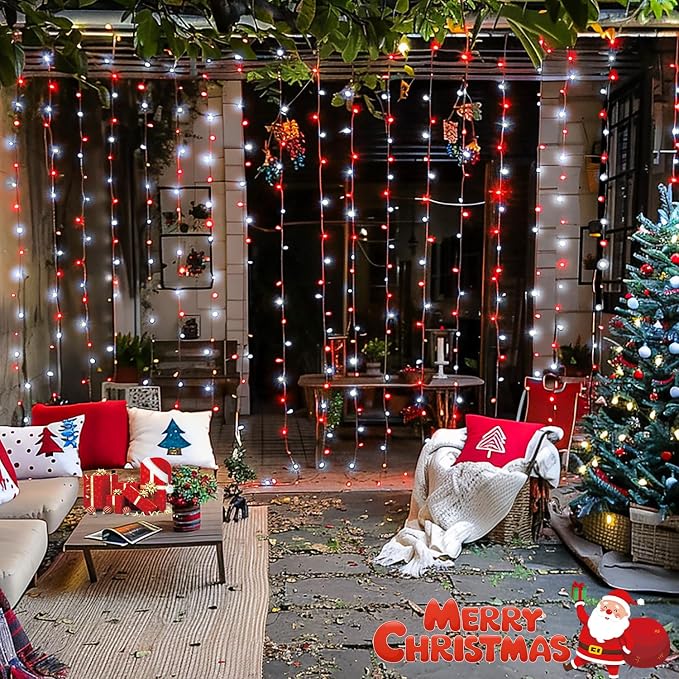 JMEXSUSS 300LED Red and White Christmas Curtain Lights - Image 5