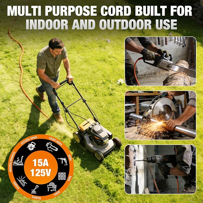 Outdoor Extension Cord 15 FT Waterproof, 12/3 Gauge Heavy Duty 3 Prong Power - Image 8