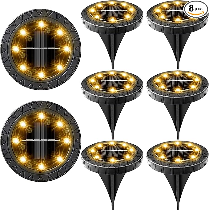 Solar Powered 8 Pack Outdoor LED Disk Lights by Kdorrku