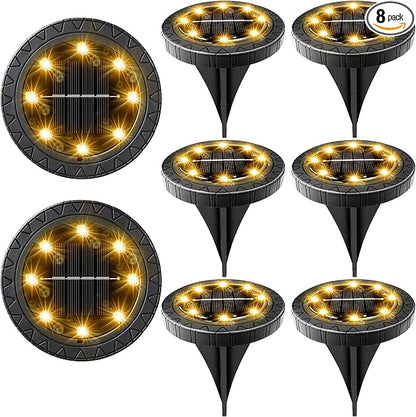 Solar Powered 8 Pack Outdoor LED Disk Lights by Kdorrku