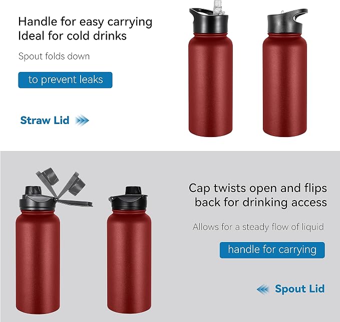 VEGOND 32 oz Insulated Water Bottle Stainless Steel Metal Water Bottles - Image 5