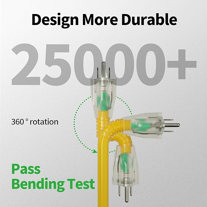 POWGRN 25 Ft 10AWG Outdoor Extension Cord Waterproof Heavy Duty 10 Gauge 3 Prong - Image 3