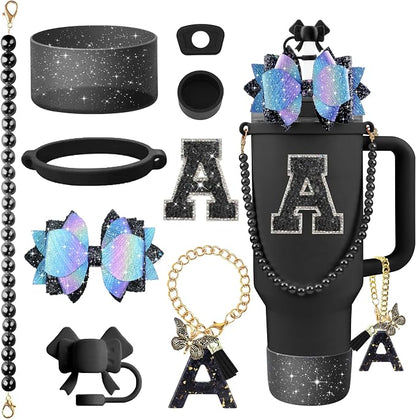 9PCS Black for Stanley Cup Accessories Set Bling Initials Bow Charms for by Unknown