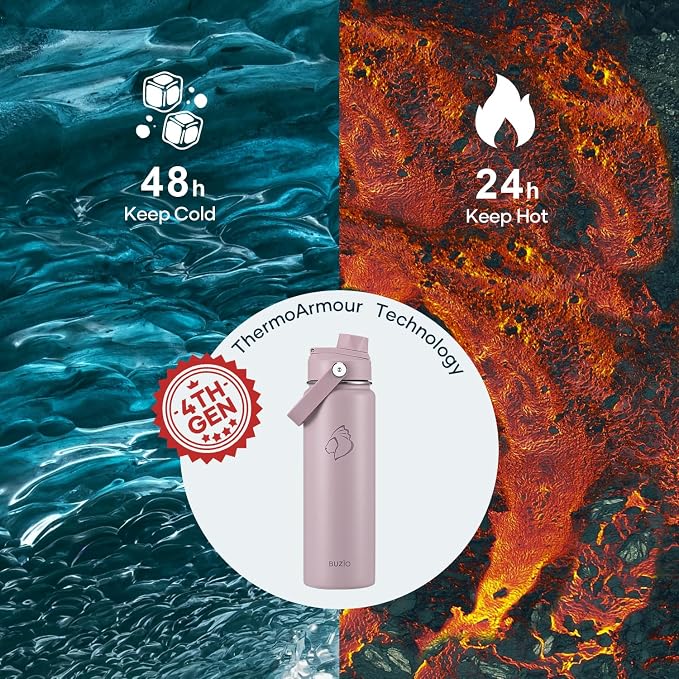 BUZIO 24 oz Water Bottle Insulated, Leakproof Stainless Steel Flask, Wide Mouth - Image 2