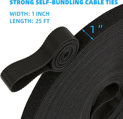 25 Ft x 1 inch Hook and Loop Roll, Reusable Fastening Cable Ties, Office and - Image 2