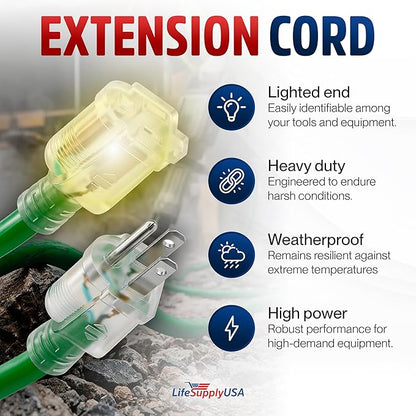 10ft Outdoor/Indoor Extension Cord 12/3 Gauge Extra Heavy Duty 3 Prong SJTW - Image 2
