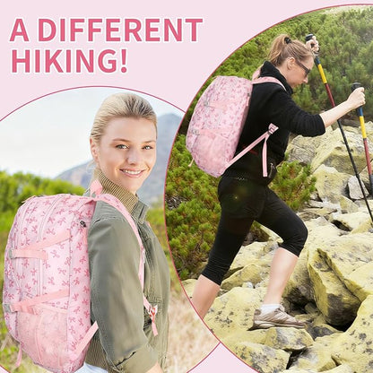 40l Foldable Pink Bow Backpack for Women Pink Waterproof Lightweight Packable - Image 6