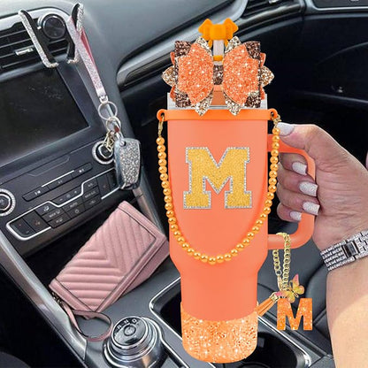 9PCS Orange for Stanley Cup Accessories Set Bling Initials Bow Charms for - Image 6