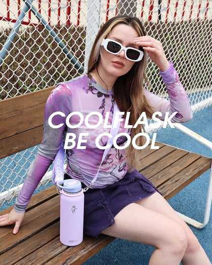 Coolflask Water Bottle with Straw, 40 oz Insulated Metal Water Flask with Straw - Image 7